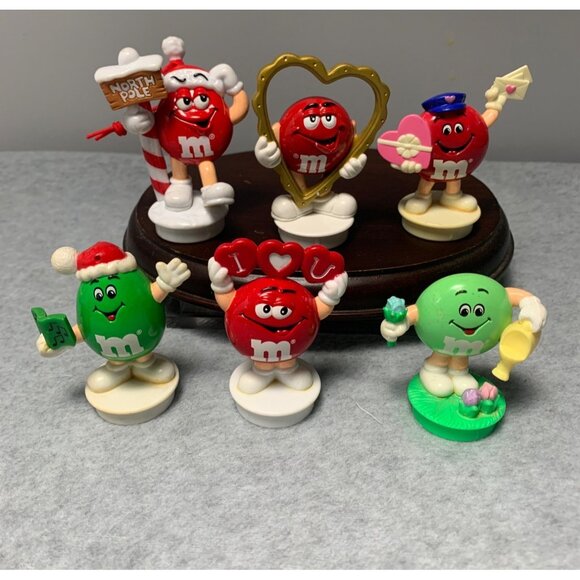 Set 6 Vintage M&M Character Figurines Candy Tube Toppers Ornaments/Cake Toppers - Picture 7 of 7